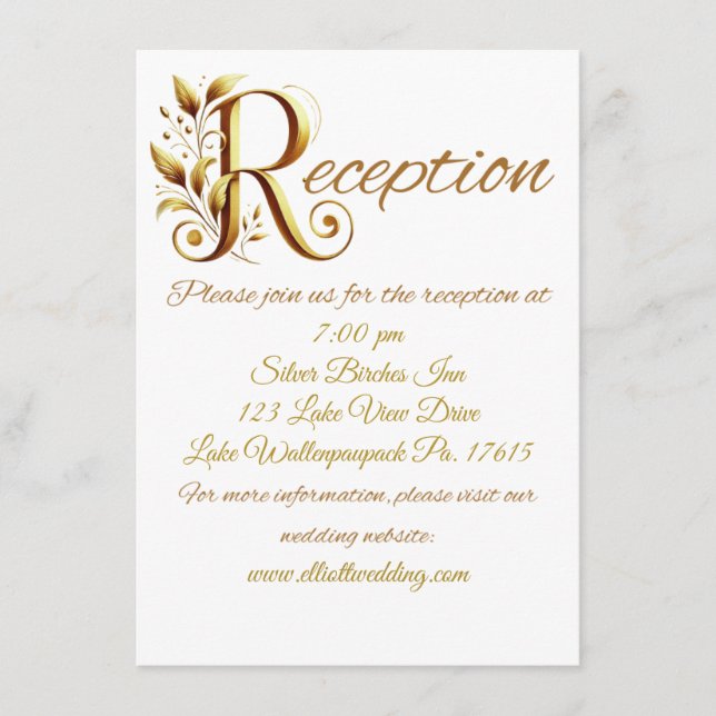 Fancy Gold R Wedding Reception Enclosure Card (Front)