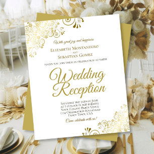 Fancy Gold & White Wedding Reception BUDGET Invite