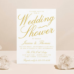Fancy Gold & White Wedding Shower Invitations