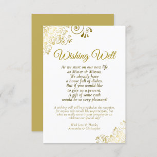 Fancy Gold & White Wedding Wishing Well Poem Enclosure Card