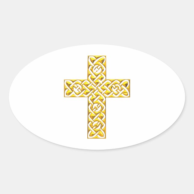 Fancy Golden Cross Oval Sticker (Front)