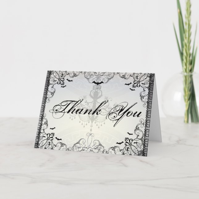 Fancy Gothic Bats Halloween Wedding thank you Card (Front)