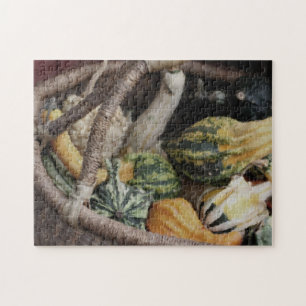 Fancy Gourds In Wicker Basket Photo Painting  Jigsaw Puzzle