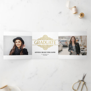 Fancy Graduate Multi Photo Tri-Fold Announcement