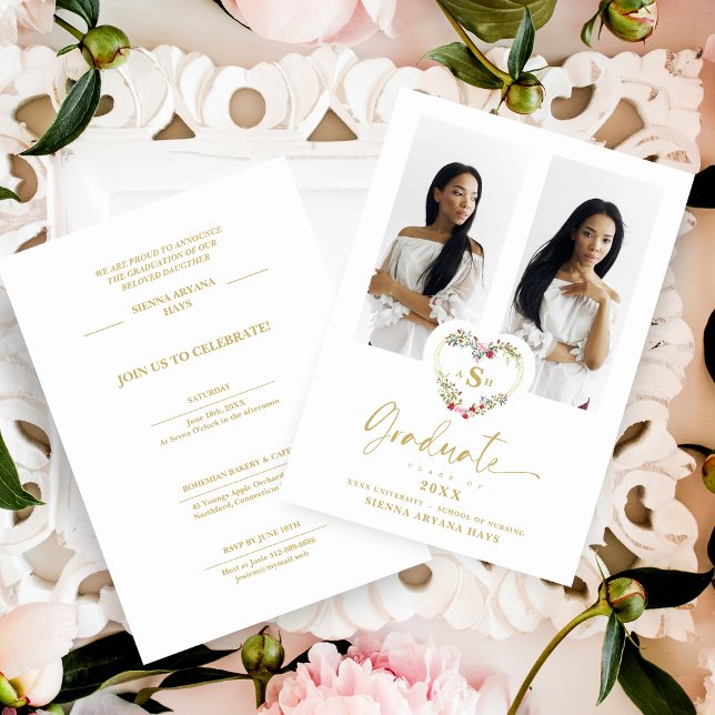 Fancy Graduation Romantic Floral Heart 2 Photos (Creator Uploaded)