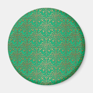 Fancy Green and Gold Damask Pattern Magnet