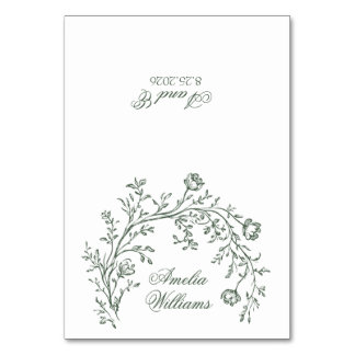Fancy Green Floral Boho Modern Wedding Place Cards