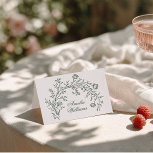 Fancy Green Floral Boho Modern Wedding Place Cards
