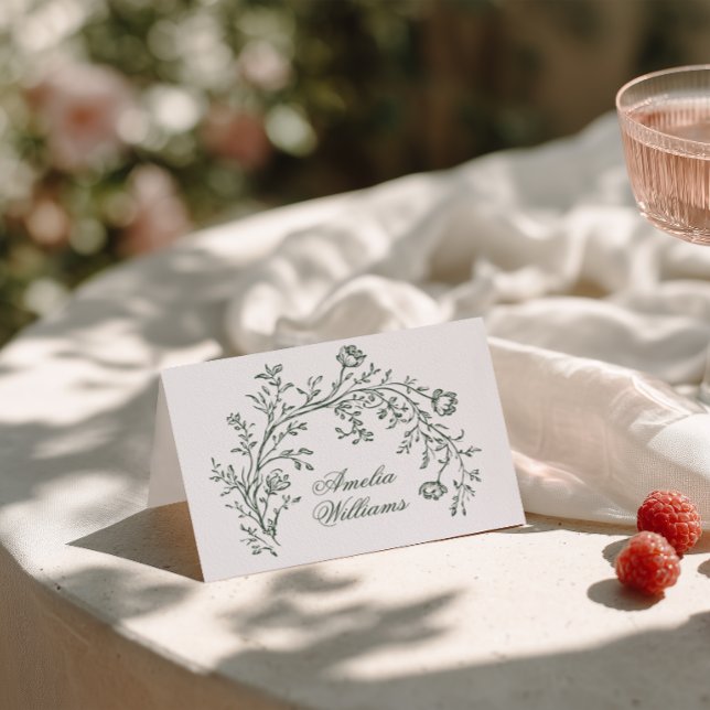 Fancy Green Floral Boho Modern Wedding Place Cards (Creator Uploaded)