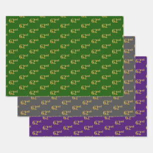 Fancy Green, Gray, Purple, Faux Gold 62nd Event # Wrapping Paper Sheet