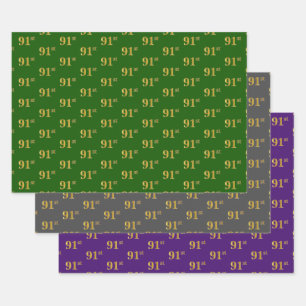 Fancy Green, Gray, Purple, Faux Gold 91st Event # Wrapping Paper Sheet