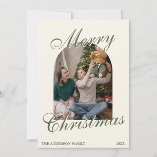 Fancy Green Old Money Arched Photo Christmas Holiday Card