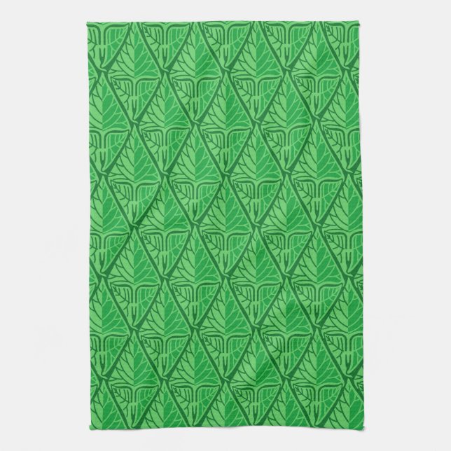 Fancy Green Tropical Leaves Tea Towel (Vertical)