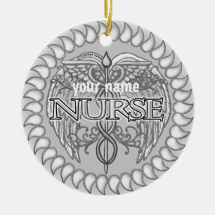 Fancy grey caduceus nurse  ceramic tree decoration