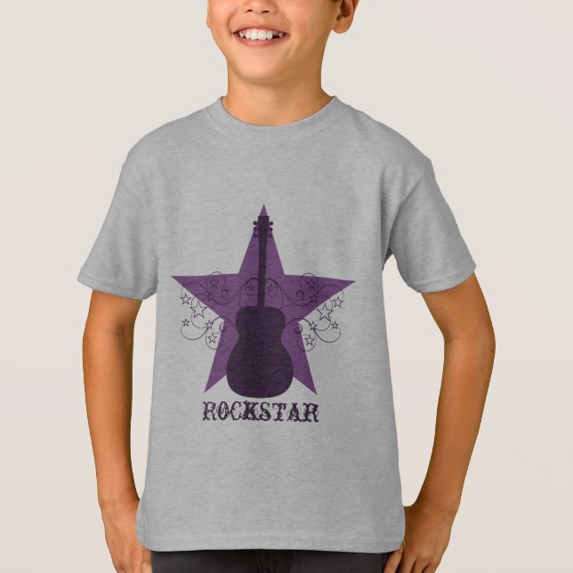 Fancy Guitar Star Swirls Kid's Tee, Purple T-Shirt (Front)