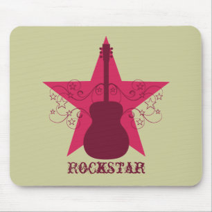 Fancy Guitar Star Swirls Mousepad, Magenta Mouse Pad