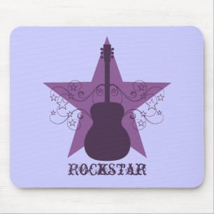 Fancy Guitar Star Swirls Mousepad, Purple Mouse Pad