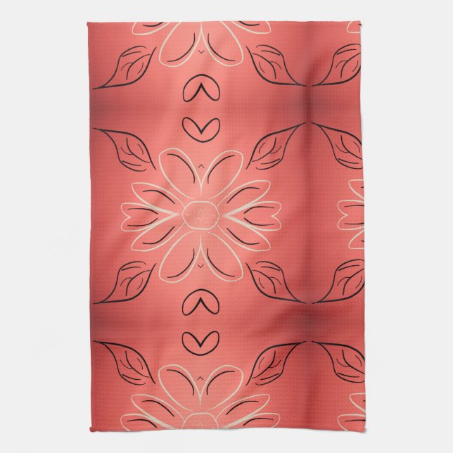 Fancy Hand Towel With Rusty Coral (Vertical)