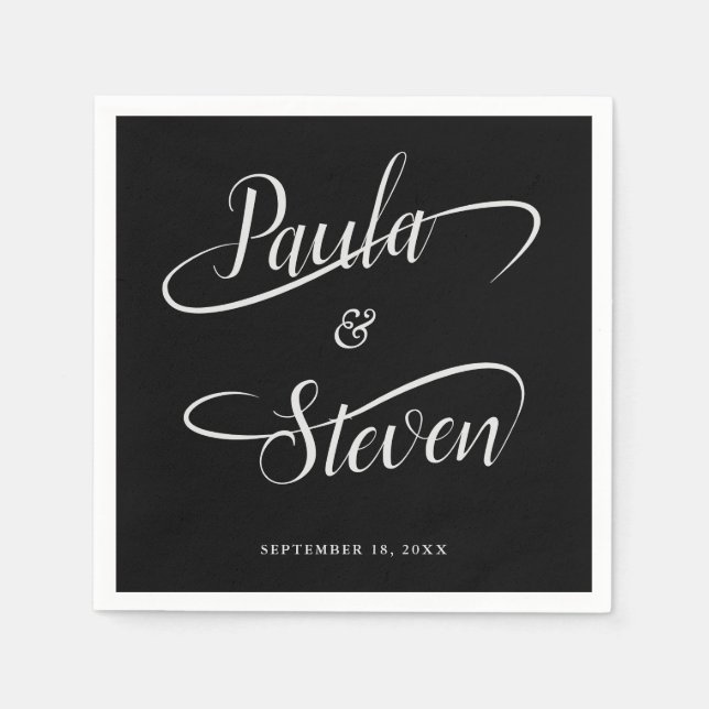 Fancy Handwritten Swash Calligraphy Wedding Napkin (Front)