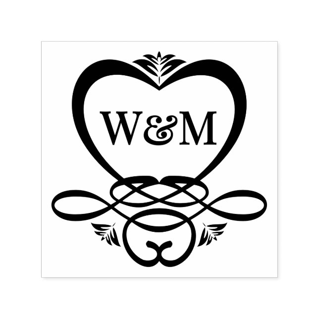 Fancy Heart Frame 2 Initial Couple Monogram #92 Self-inking Stamp (Design)