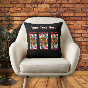 Fancy Heart Queen Playing Cards Red Hearts Black Cushion