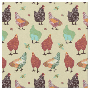 Fancy hens, bees, grasshoppers fabric