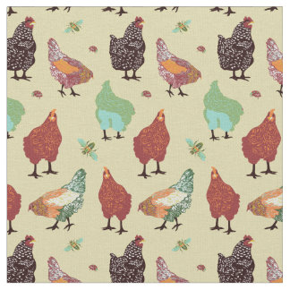 Fancy hens, bees, grasshoppers fabric