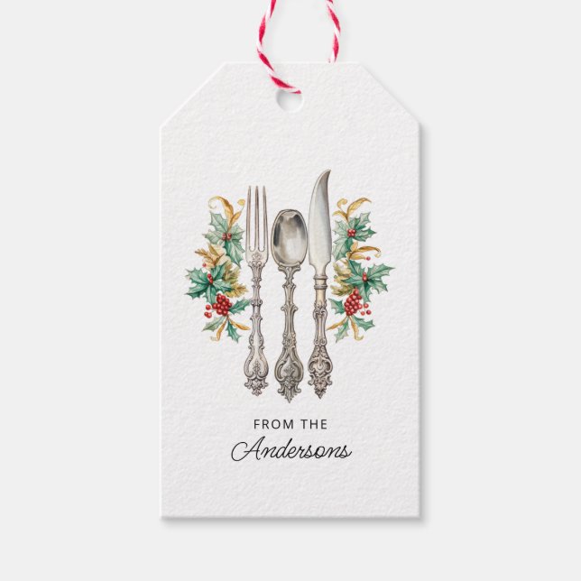 Fancy Holiday Silverware Personalised Gift Tags (Front)