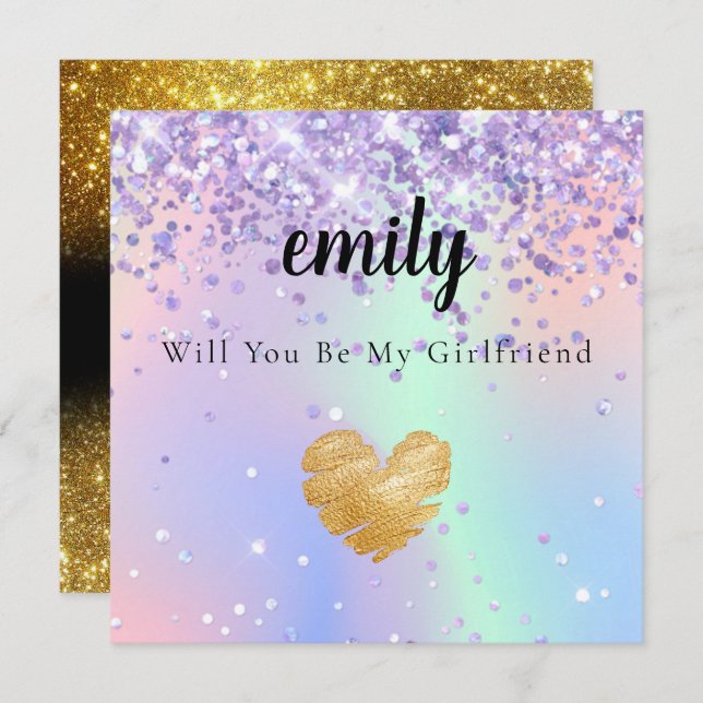 Fancy Holographic Will You Be My Girlfriend Card (Front/Back)