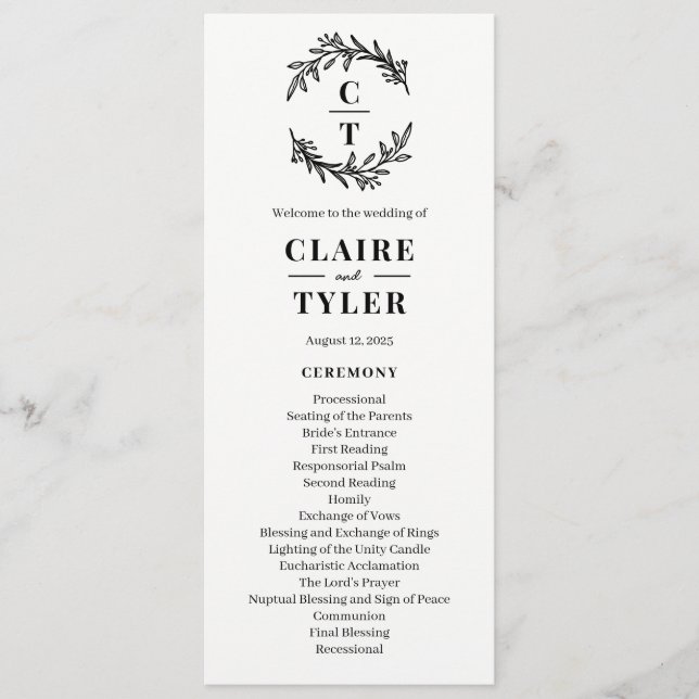 Fancy Initials EDITABLE COLOR Wedding Program Programme (Front)
