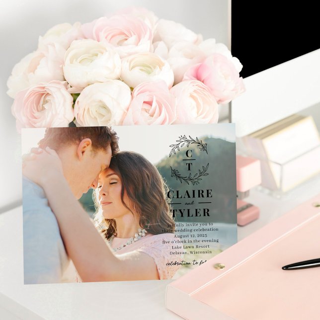 Fancy Initials Elegant Photo Wedding Invitation (Creator Uploaded)