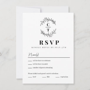 Fancy Initials Simple Monogram Wedding RSVP Card