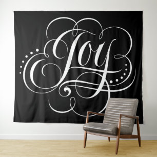 Fancy JOY Calligraphy Lettering Elegant Black Tapestry