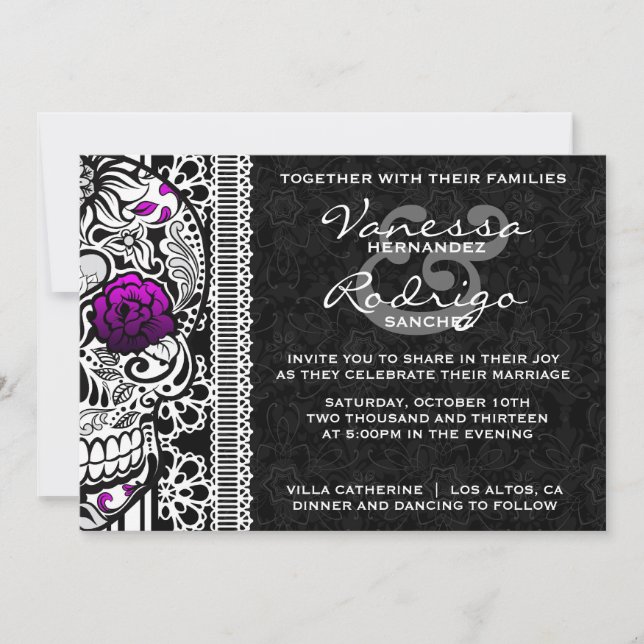 Fancy Lace Sugar Skull Day of the Dead Invite (Front)