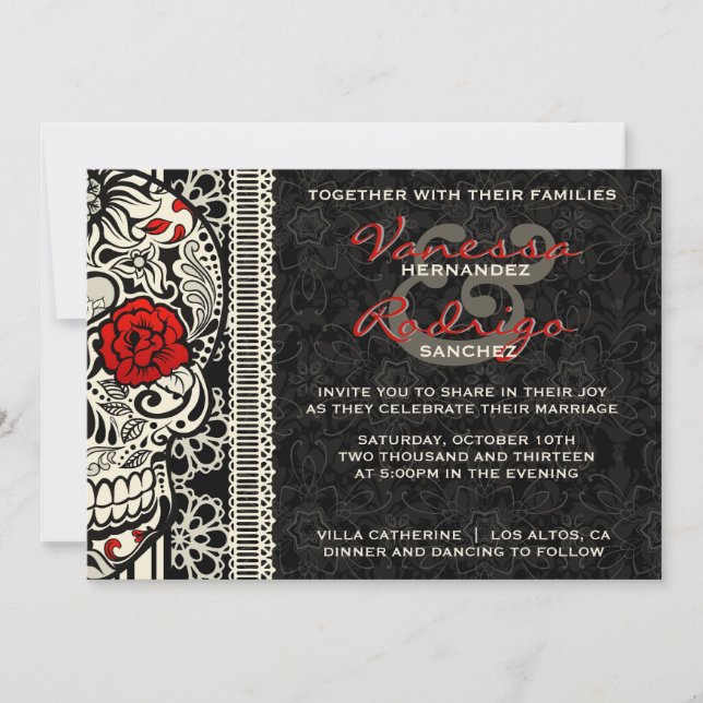 Fancy Lace Sugar Skull Day of the Dead Invite (Front)