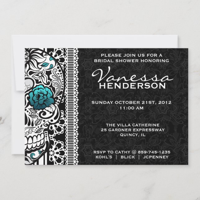 Fancy Lace Sugar Skull Day of the Dead Invite (Front)