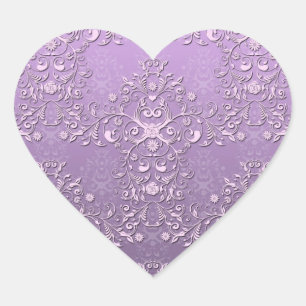 Fancy Lavender and Purple Two Tone Damask Heart Sticker
