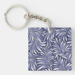 Fancy Leaves Carolina Blue and White Key Ring