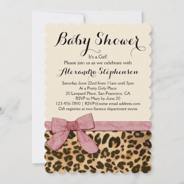 Fancy Leopard Pink Bow Girl Baby Shower Invitation (Front)