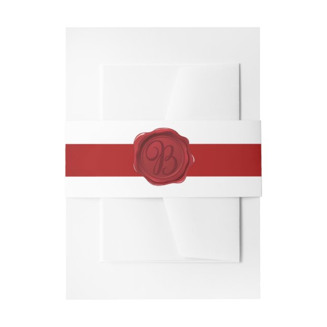 Fancy Letter B Red Wax Seal Ribbon Invitation Belly Band (Front Example)