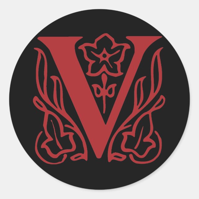 Fancy Letter V Classic Round Sticker (Front)