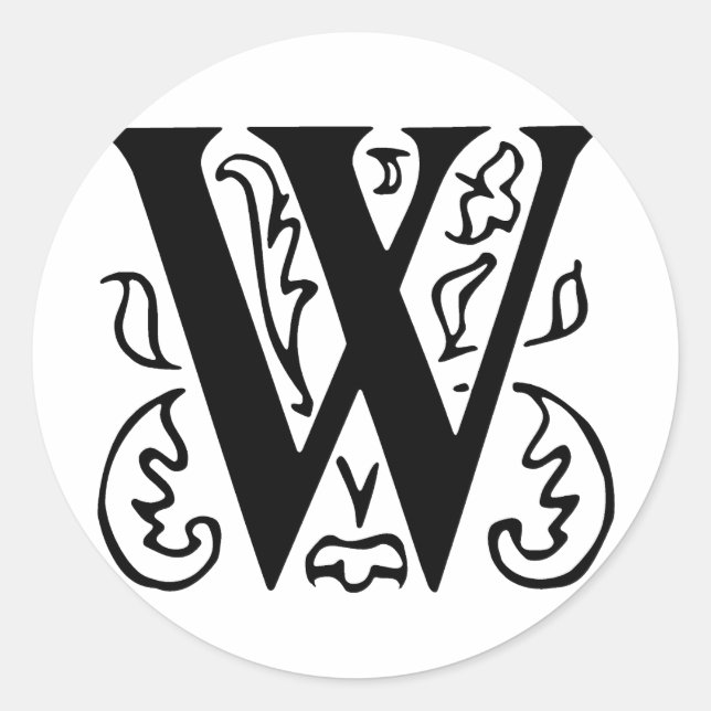 Fancy Letter W Classic Round Sticker (Front)