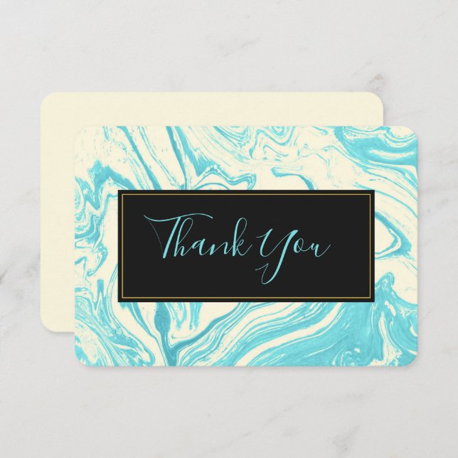 Fancy Marble in Turquoise and Cream Thank You Invitation (Front/Back)