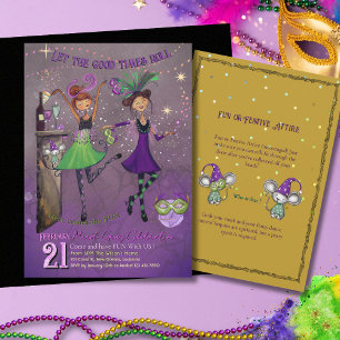 Fancy Mardi Gras Dancing Girls Party Purple Invitation