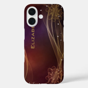 Fancy Maroon Background with Wispy Gold Accents iPhone 16 Case