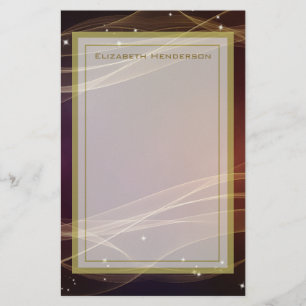 Fancy Maroon Background with Wispy Gold Accents Stationery
