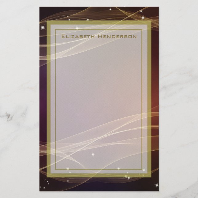 Fancy Maroon Background with Wispy Gold Accents Stationery (Front)