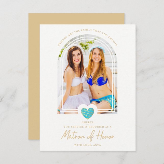 Fancy Matron of Honor Blue Heart Photo Proposal Postcard (Front/Back)