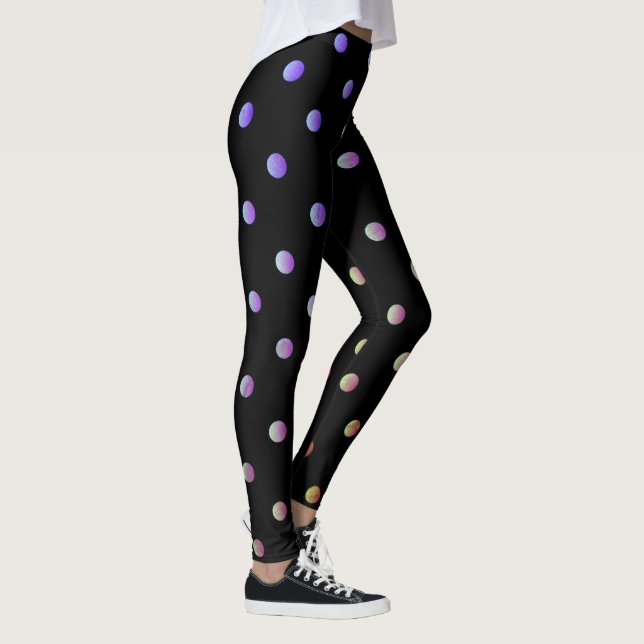 Fancy Mauve Beige and Black Retro Polka Dot Leggings (Right)