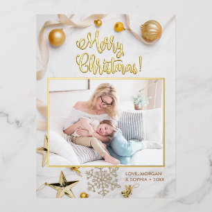 Fancy Merry Christmas, Photo, Name Message, Border Foil Holiday Postcard